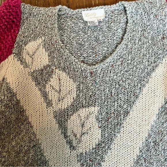 Lilly of California Wool blend Scoop V-Neck textured sweater women’s size Medium - Picture 2 of 9